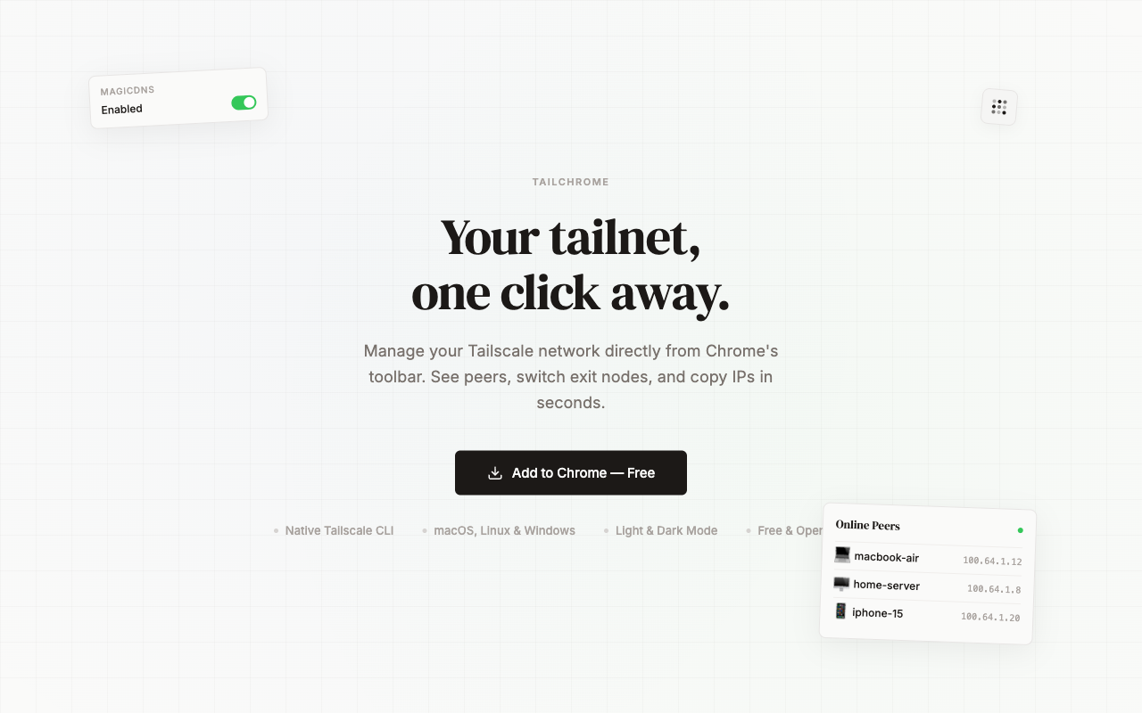 Hero — Your tailnet, one click away
